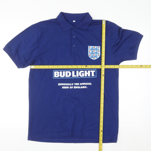 Bud Light England Blue Mens Medium Polo Shirt Football Cotton