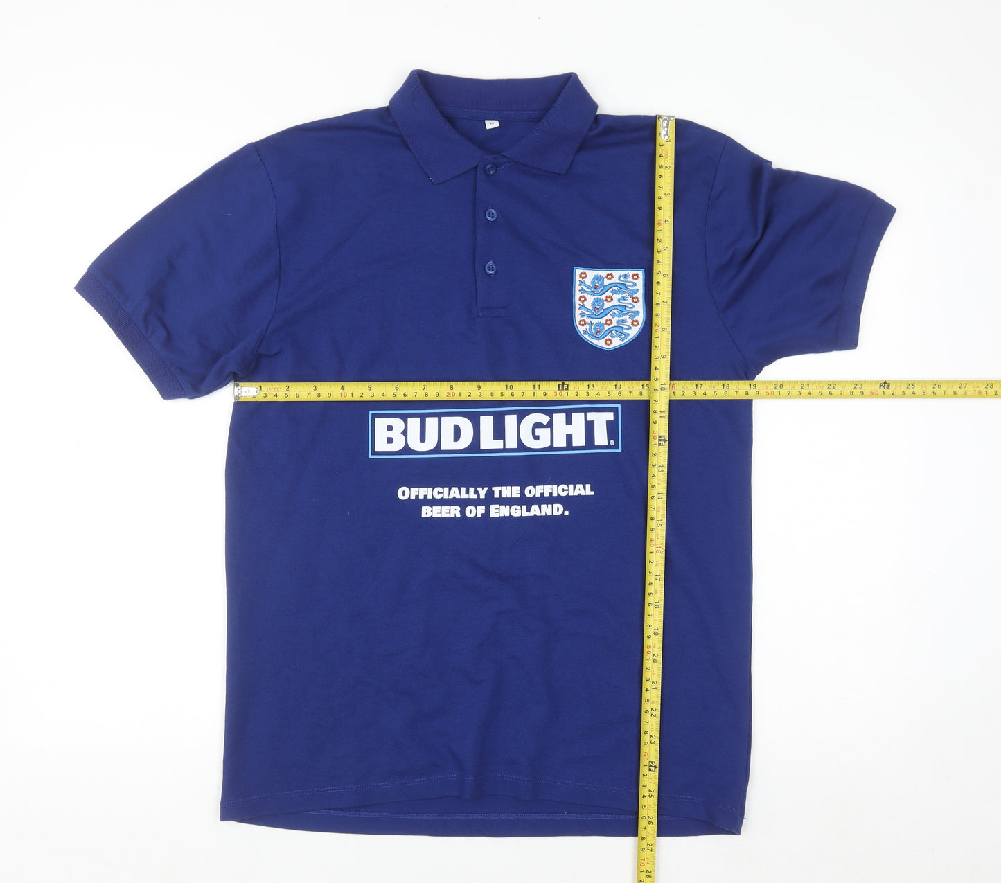 Bud Light England Blue Mens Medium Polo Shirt Football Cotton