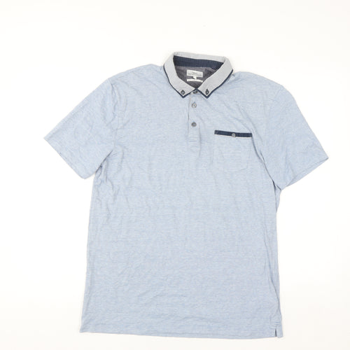 Next Men's Blue Slim Fit Cotton Polo Shirt L Short Sleeve