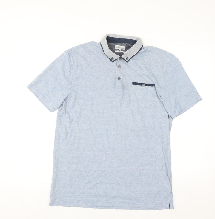 Next Men's Blue Slim Fit Cotton Polo Shirt L Short Sleeve