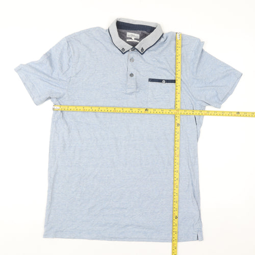 Next Men's Blue Slim Fit Cotton Polo Shirt L Short Sleeve