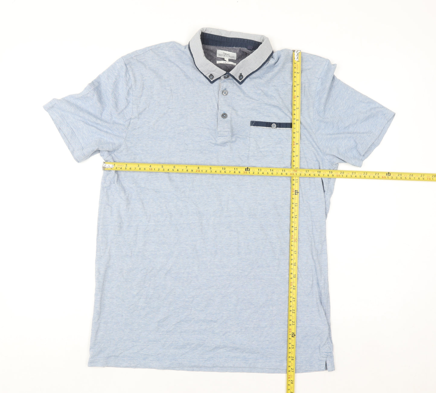 Next Men's Blue Slim Fit Cotton Polo Shirt L Short Sleeve