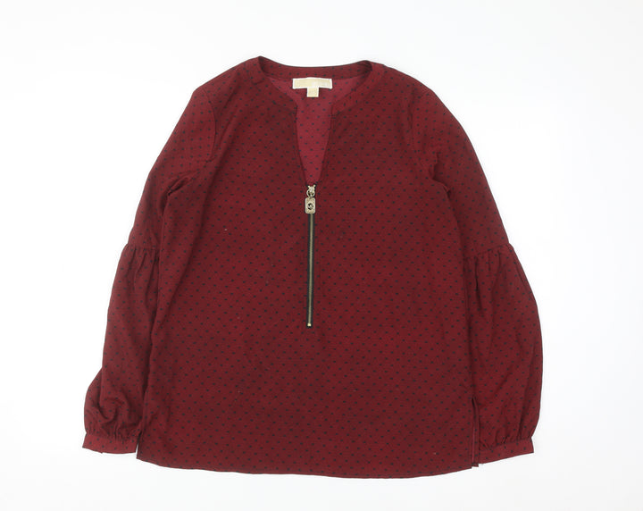 Michael Michael Kors Women's Red Geometric Zip Tunic Blouse XS