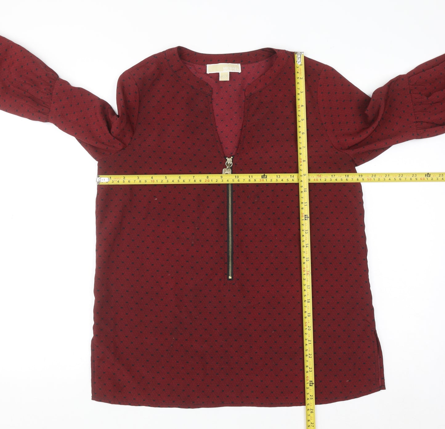 Michael Michael Kors Women's Red Geometric Zip Tunic Blouse XS