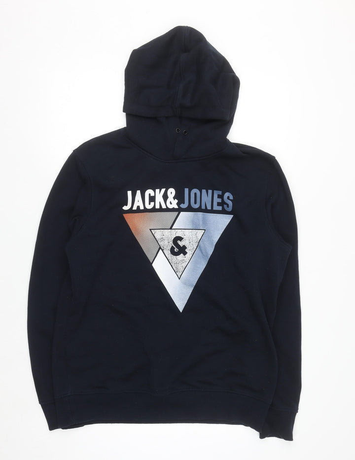 Jack & Jones Men's Black XL Pullover Hoodie with Graphic Print