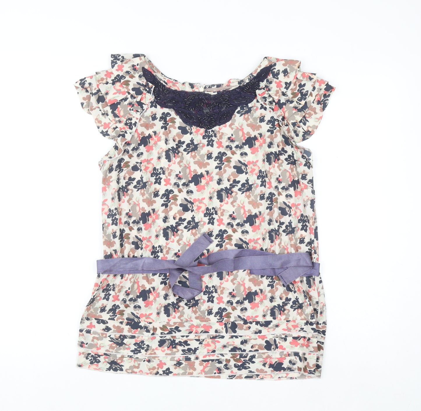 A|wear Women's Multicoloured Floral Beaded Tunic Blouse Size 8