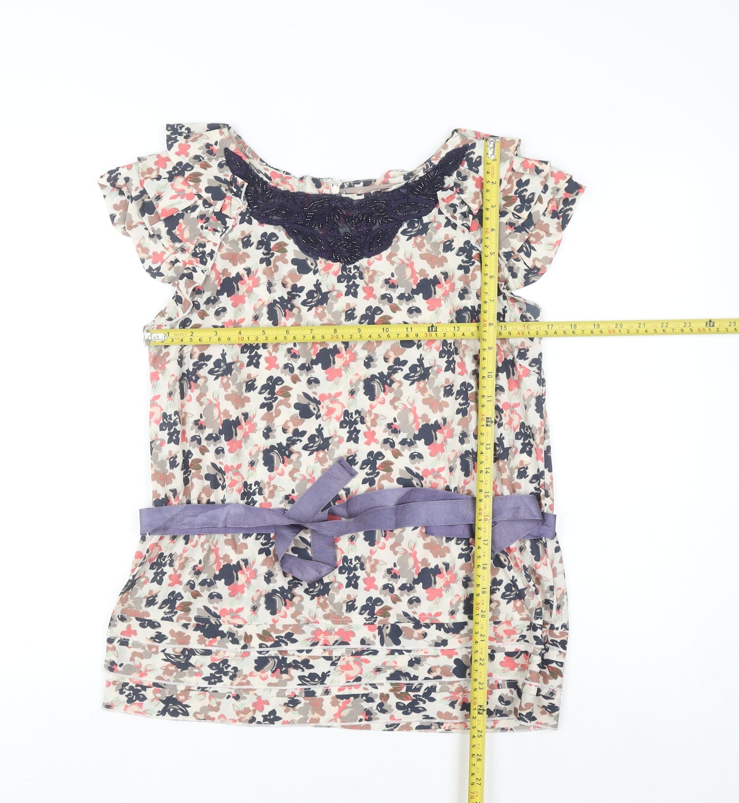 A|wear Women's Multicoloured Floral Beaded Tunic Blouse Size 8