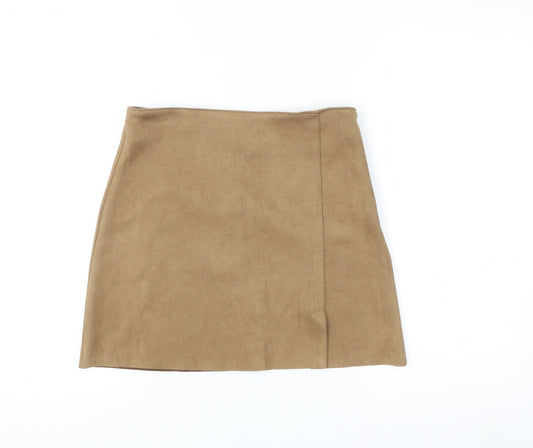Primark Women Beige Short Suede Look Pencil Skirt Size 8