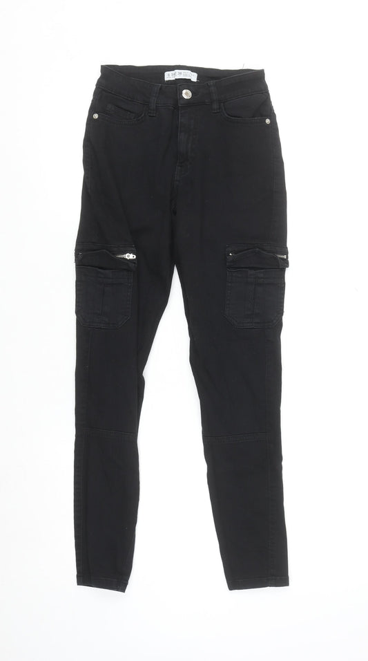 Bershka Women's Black Skinny Cargo Jeans Size 6 Stretch Denim