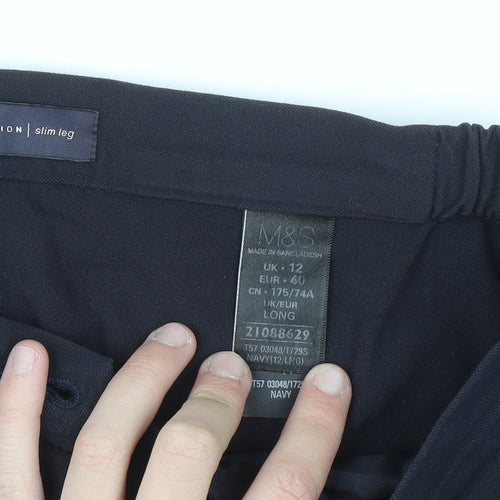 Marks and Spencer Women Blue Size 12 Slim Leg Trousers