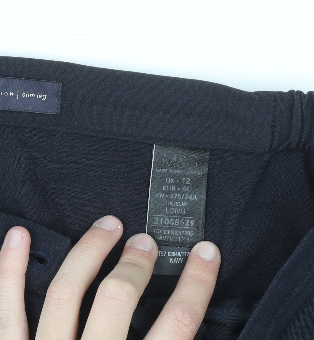 Marks and Spencer Women Blue Size 12 Slim Leg Trousers