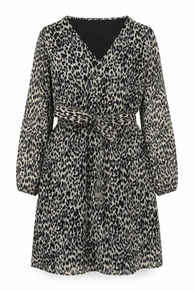 Front view of Only Women’s Multicoloured XL Leopard Print V-Neck Wrap Dress