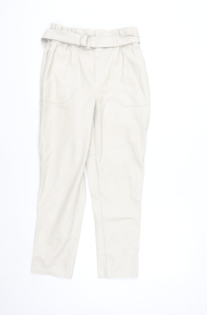 Primark Women’s Beige Faux Leather Paperbag Trousers Size 10
