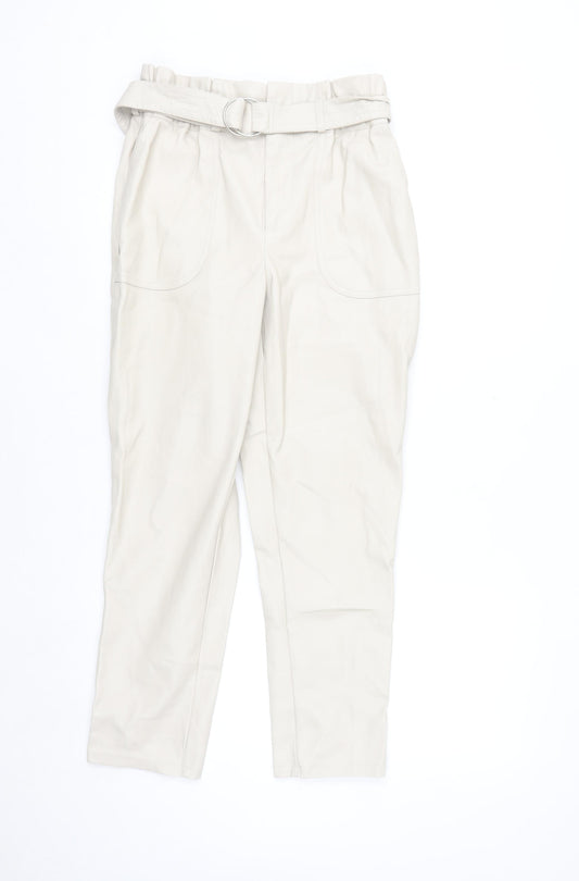 Primark Women’s Beige Faux Leather Paperbag Trousers Size 10