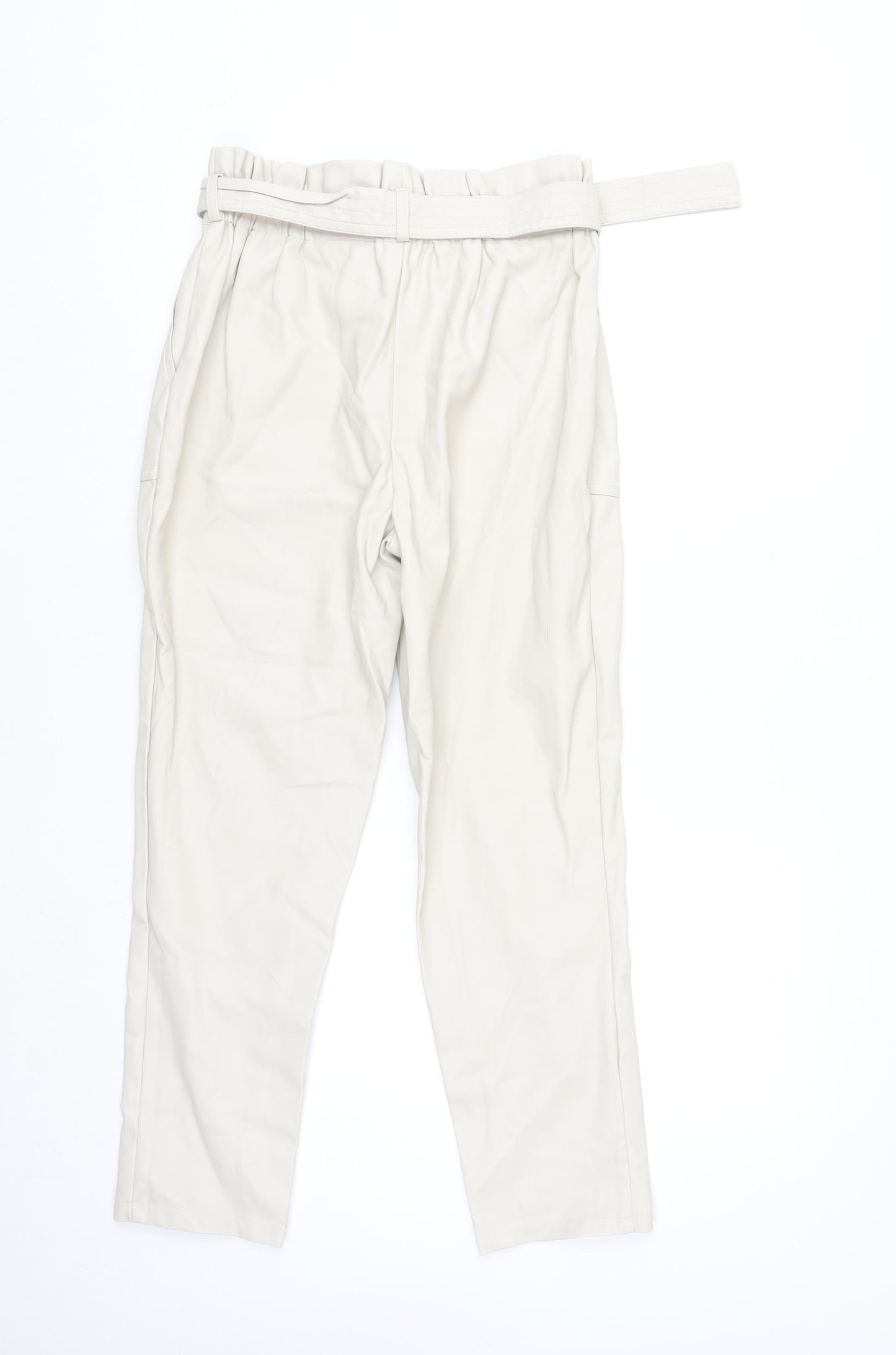 Primark Women’s Beige Faux Leather Paperbag Trousers Size 10
