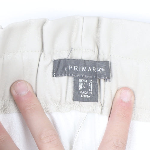 Primark Women’s Beige Faux Leather Paperbag Trousers Size 10