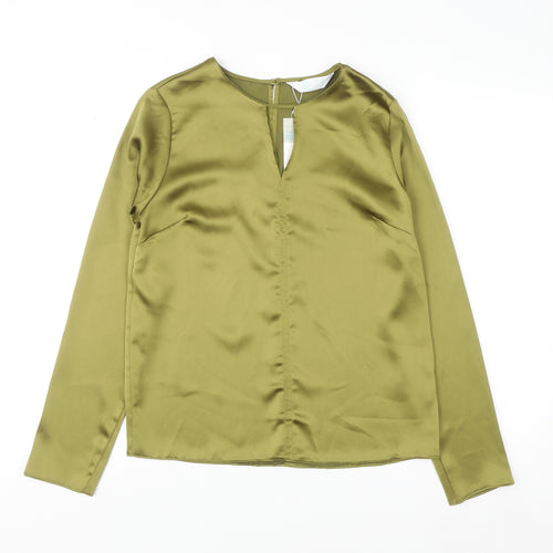 Primark Women’s Green Satin Long Sleeve V-Neck Blouse Size 6