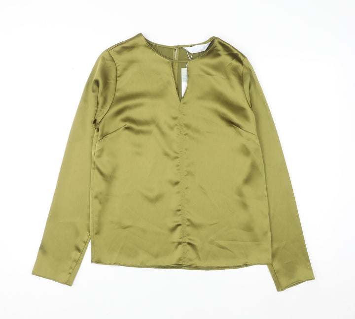 Primark Women’s Green Satin Long Sleeve V-Neck Blouse Size 6