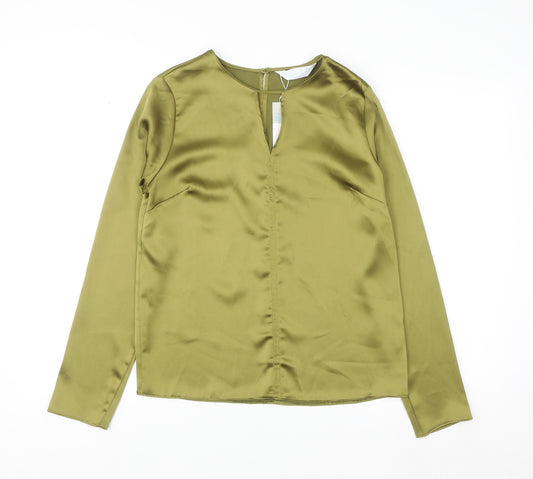 Primark Women’s Green Satin Long Sleeve V-Neck Blouse Size 6