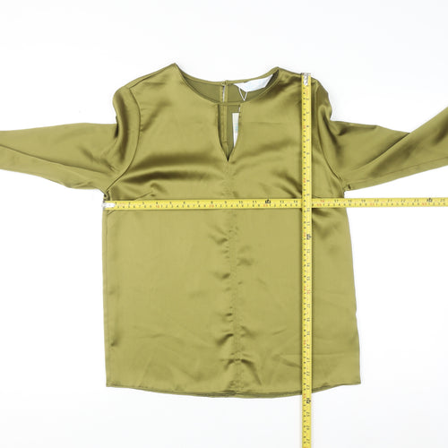 Primark Women’s Green Satin Long Sleeve V-Neck Blouse Size 6