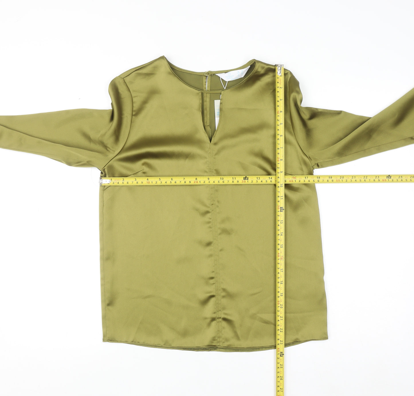 Primark Women’s Green Satin Long Sleeve V-Neck Blouse Size 6