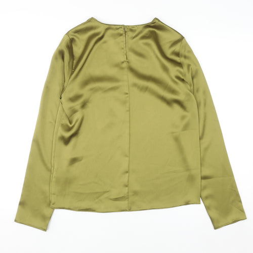 Primark Women’s Green Satin Long Sleeve V-Neck Blouse Size 6