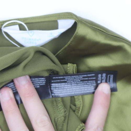 Primark Women’s Green Satin Long Sleeve V-Neck Blouse Size 6