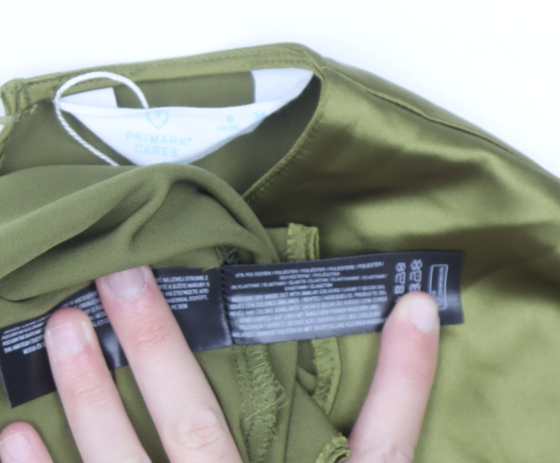 Primark Women’s Green Satin Long Sleeve V-Neck Blouse Size 6