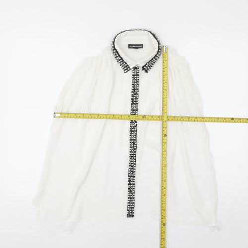 Warehouse Women's White Beaded Collared Sleeveless Chiffon Blouse UK10