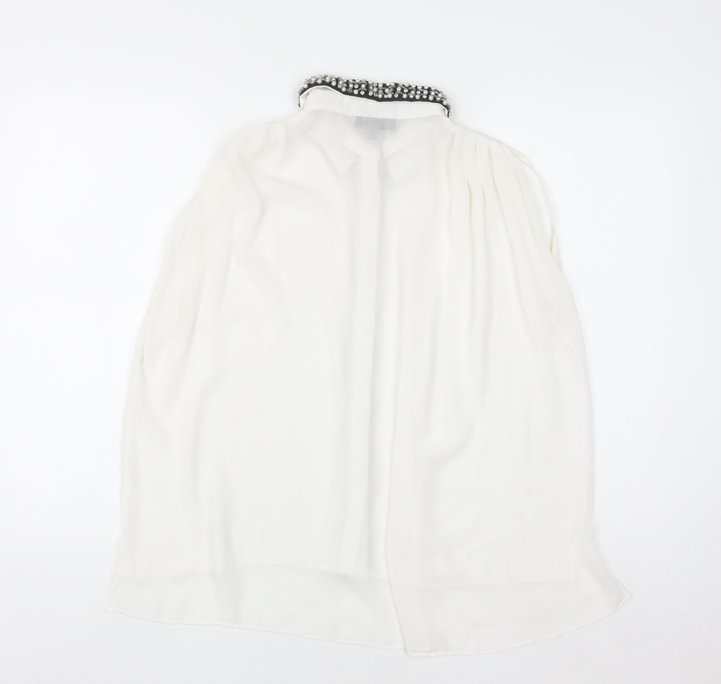 Warehouse Women's White Beaded Collared Sleeveless Chiffon Blouse UK10