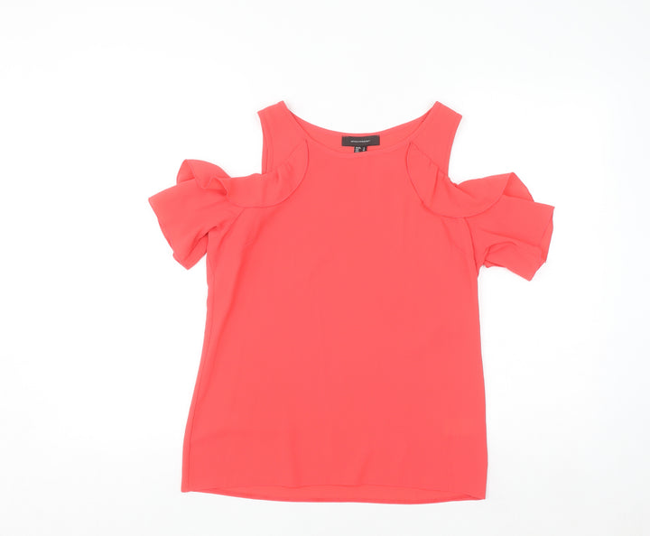 Atmosphere Women Pink Cold Shoulder Ruffle Blouse Size 8