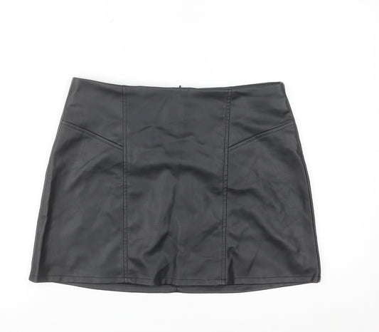 Primark Women's Black Faux Leather Mini Skirt Size 12 High Rise