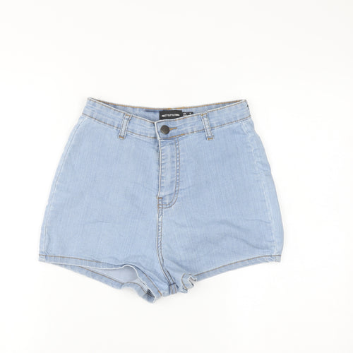PrettyLittleThing Women Blue Size 8 High Rise Denim Hot Pants