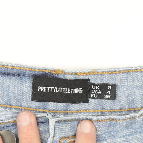 PrettyLittleThing Women Blue Size 8 High Rise Denim Hot Pants