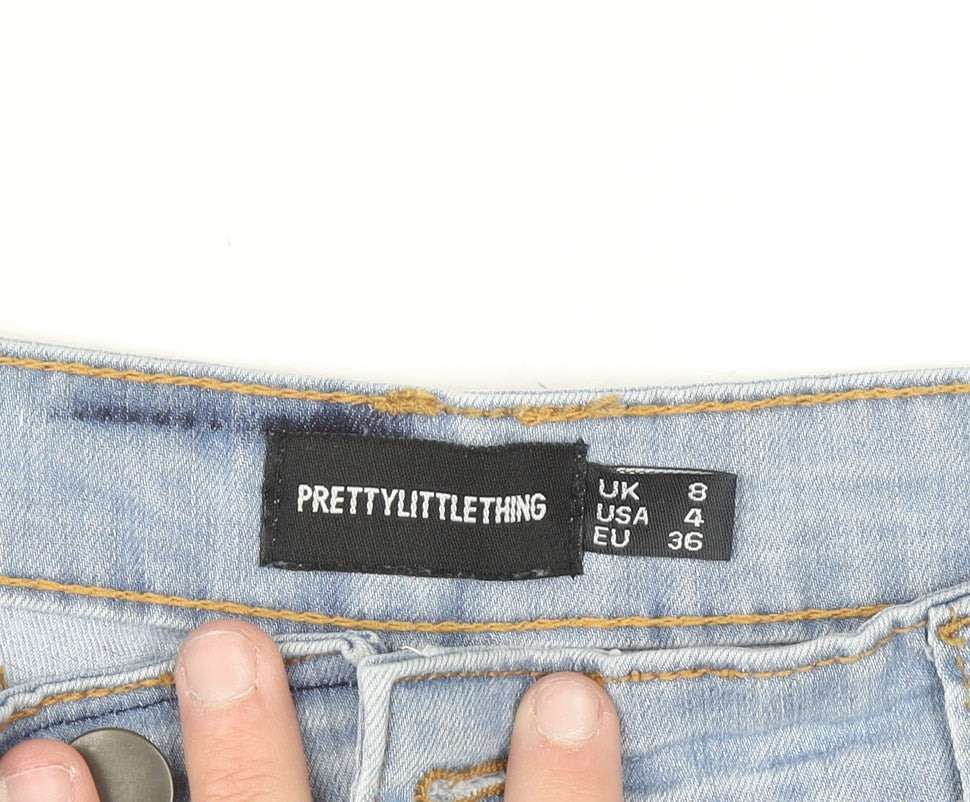 PrettyLittleThing Women Blue Size 8 High Rise Denim Hot Pants