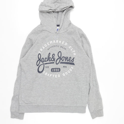Jack & Jones Boys Grey Pullover Hoodie Size 164 Cotton Blend Casual
