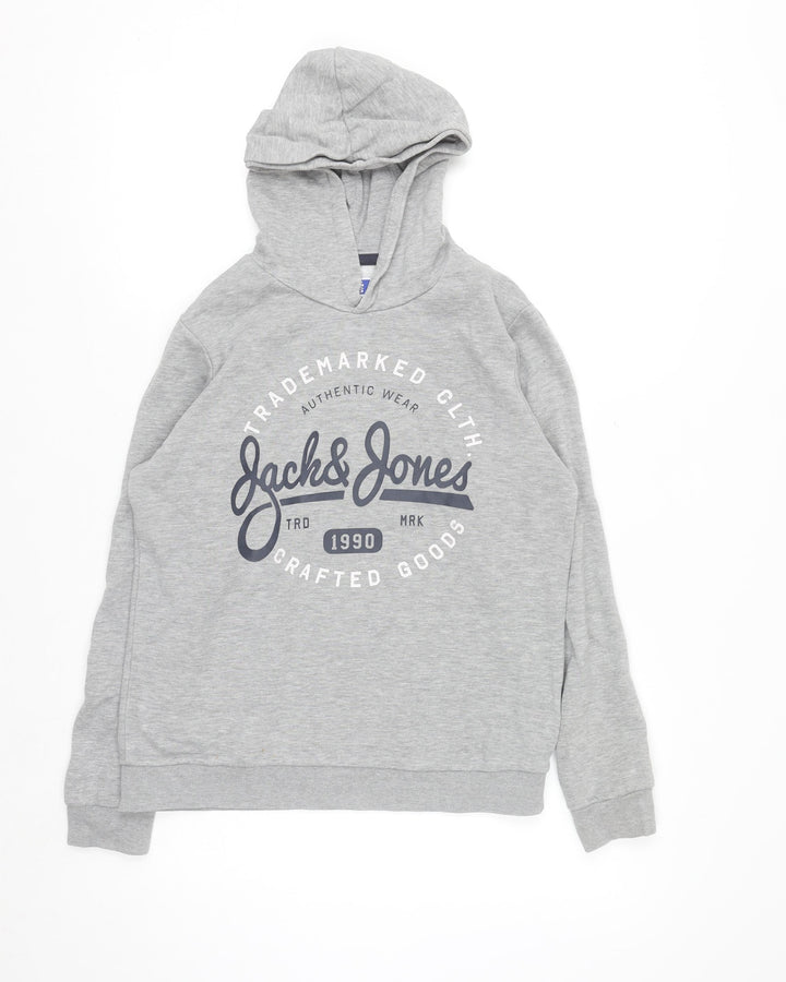 Jack & Jones Boys Grey Pullover Hoodie Size 164 Cotton Blend Casual