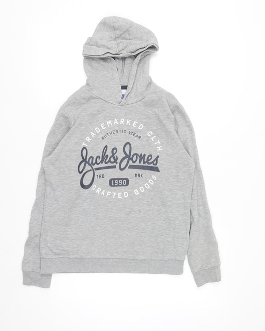 Jack & Jones Boys Grey Pullover Hoodie Size 164 Cotton Blend Casual