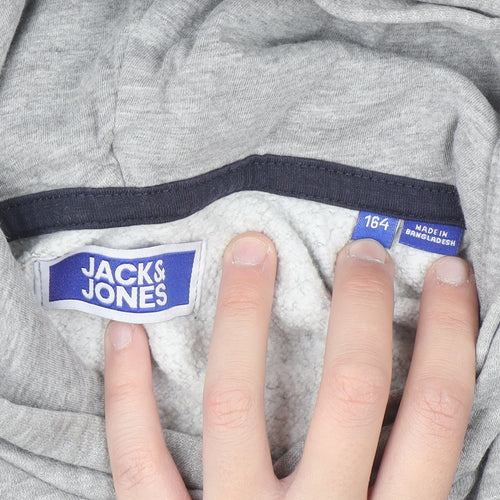 Jack & Jones Boys Grey Pullover Hoodie Size 164 Cotton Blend Casual