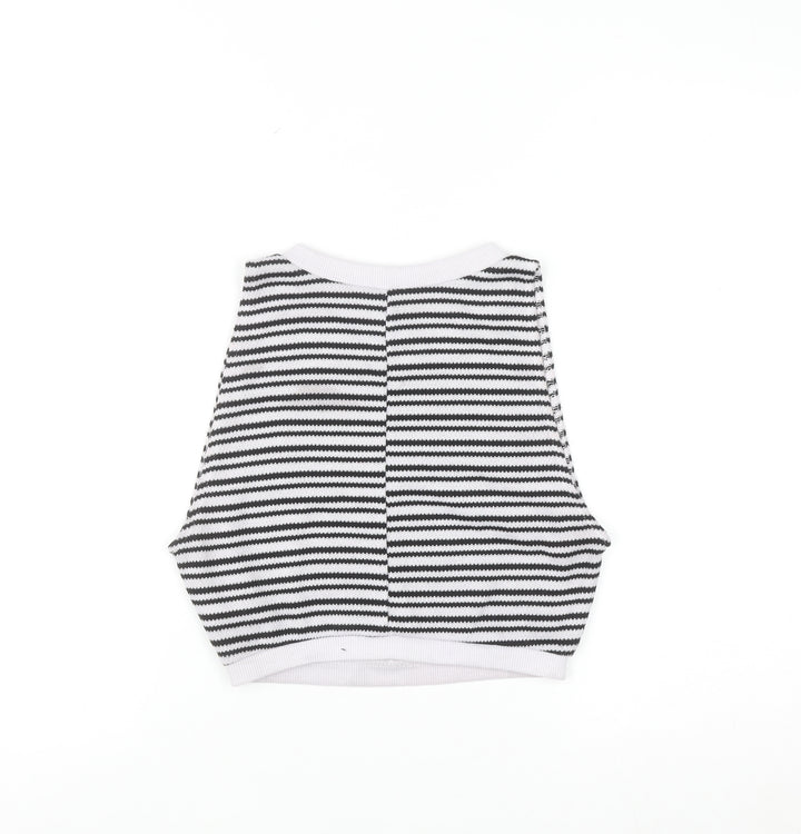 ZARA Women Black White Striped Sleeveless Knit Vest Size 12