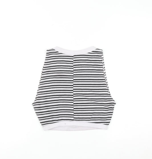 ZARA Women Black White Striped Sleeveless Knit Vest Size 12
