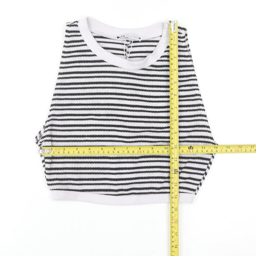 ZARA Women Black White Striped Sleeveless Knit Vest Size 12