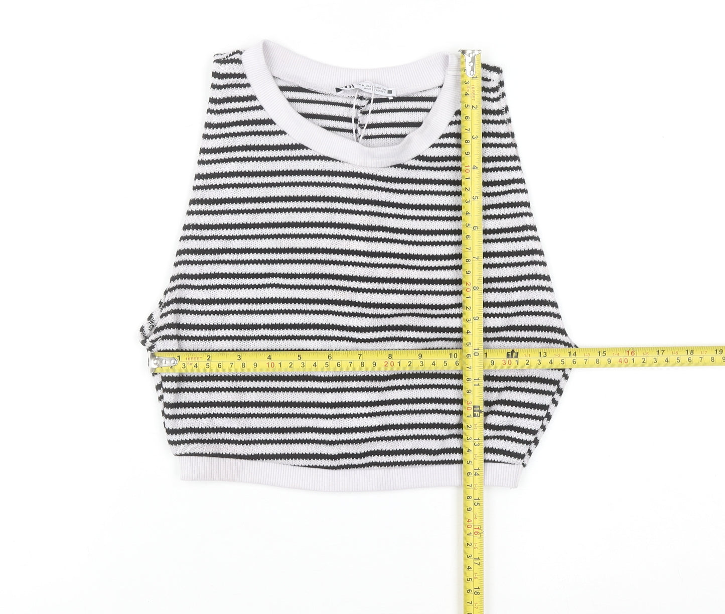 ZARA Women Black White Striped Sleeveless Knit Vest Size 12