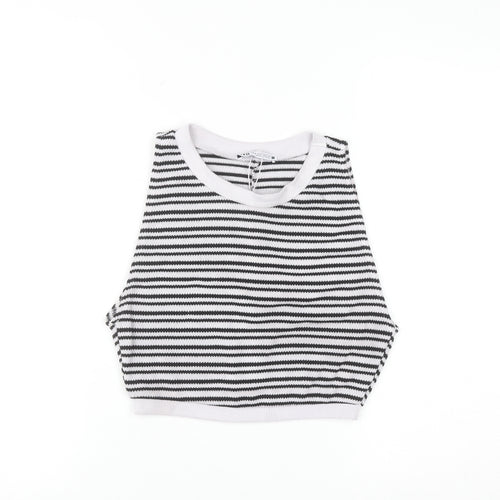 ZARA Women Black White Striped Sleeveless Knit Vest Size 12