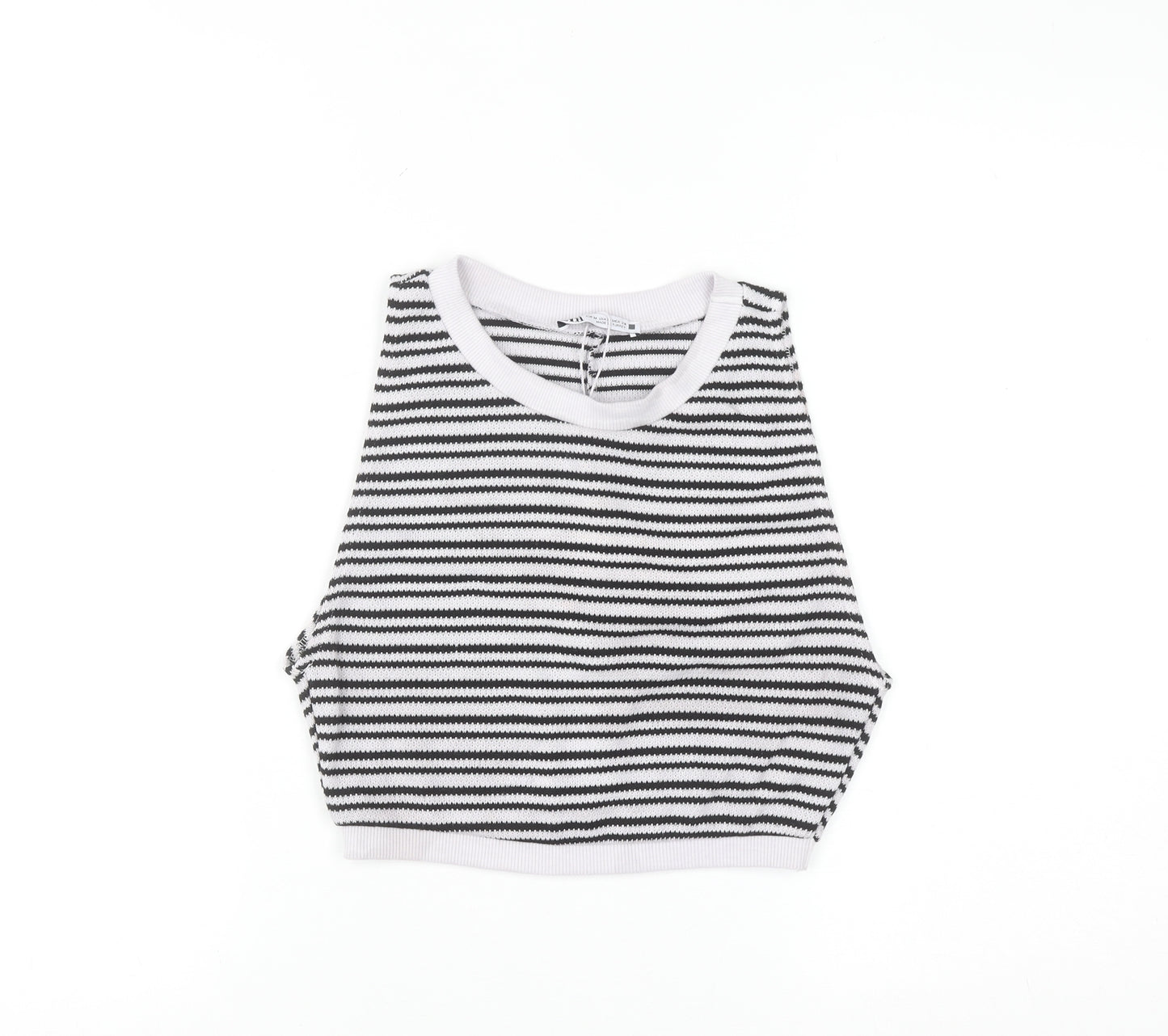 ZARA Women Black White Striped Sleeveless Knit Vest Size 12