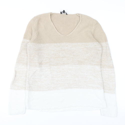 Marble Women Beige V-Neck Long Sleeve Chunky Knit Jumper Size 12