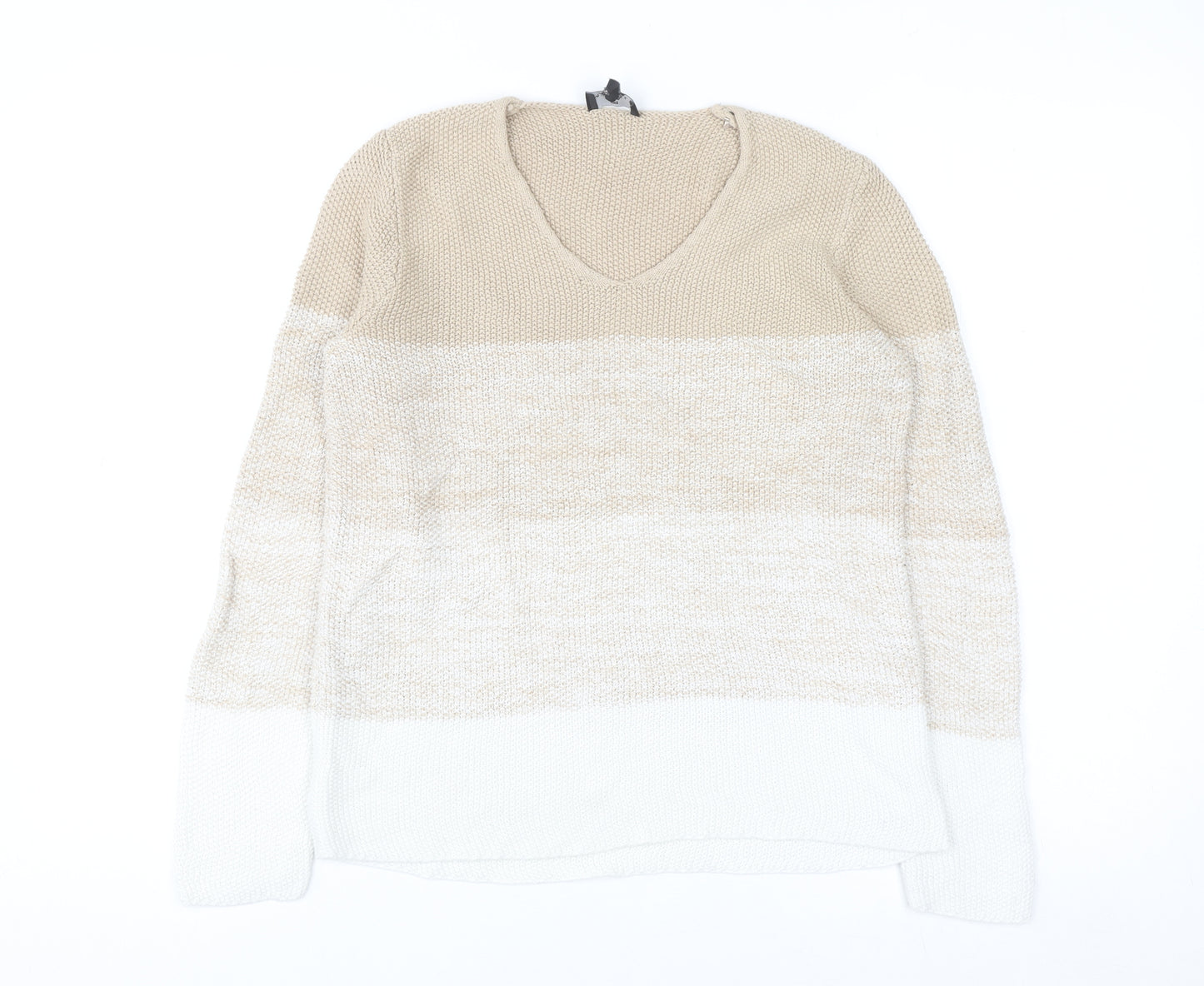 Marble Women Beige V-Neck Long Sleeve Chunky Knit Jumper Size 12