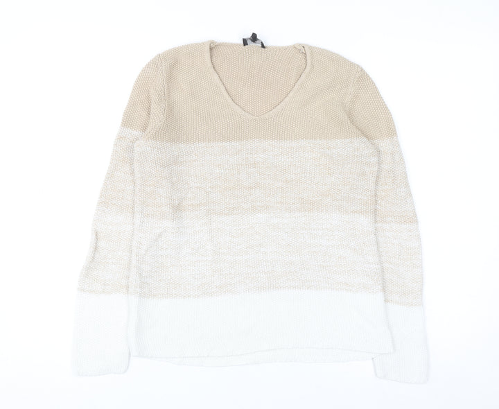 Marble Women Beige V-Neck Long Sleeve Chunky Knit Jumper Size 12