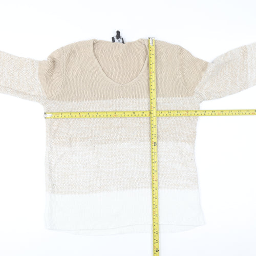Marble Women Beige V-Neck Long Sleeve Chunky Knit Jumper Size 12