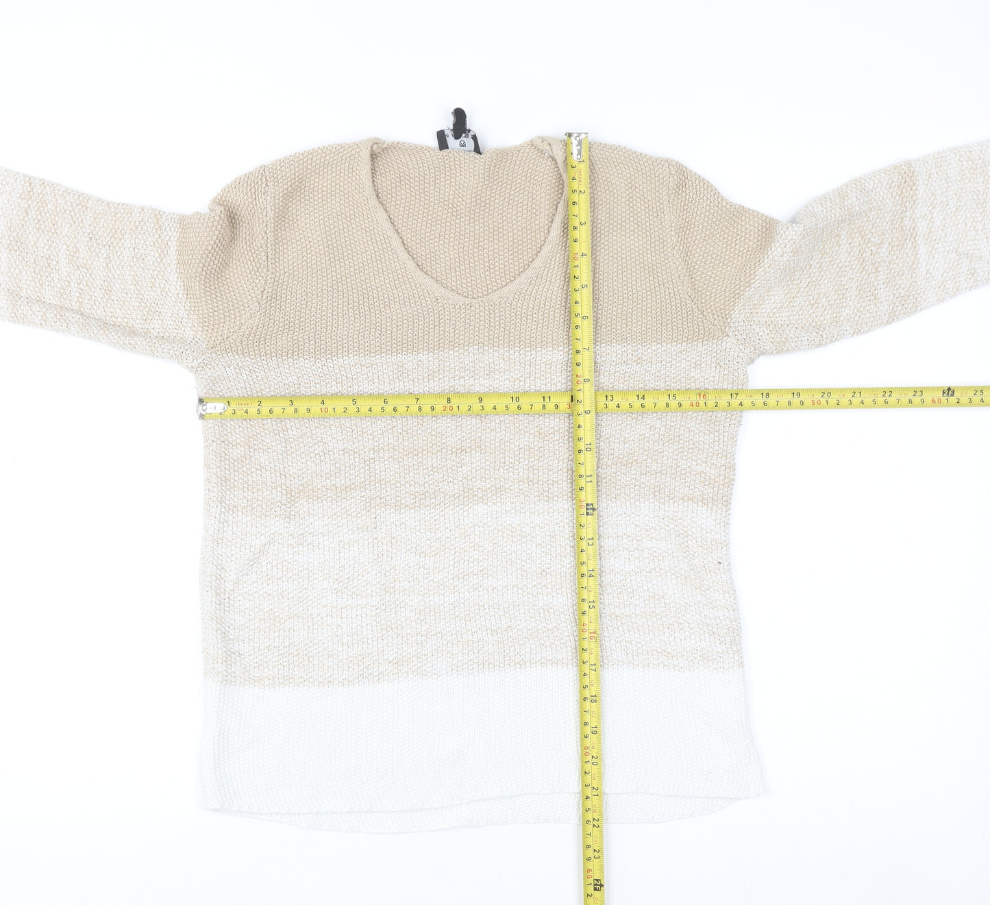 Marble Women Beige V-Neck Long Sleeve Chunky Knit Jumper Size 12